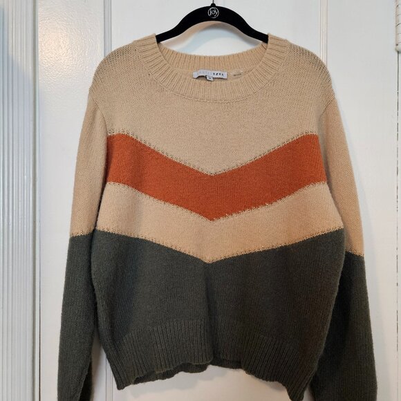 Baltic Born Sweaters - Baltic Born Rowen Color Block Sweater in Neutral, Green, Orange Medium